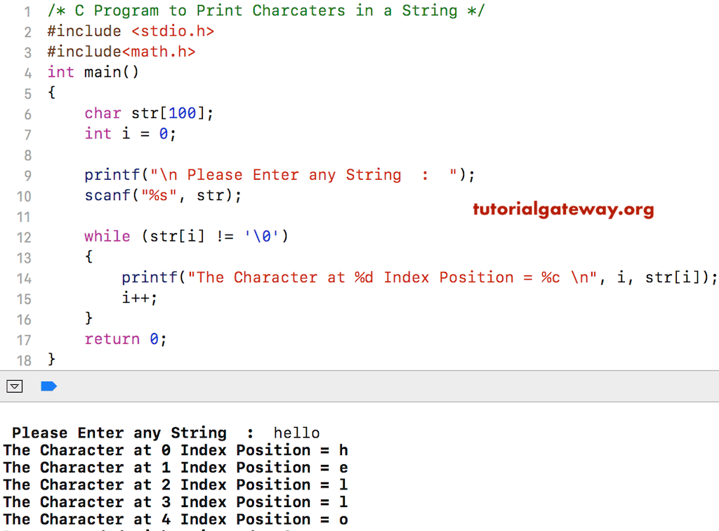 C Program to Print Characters in a String