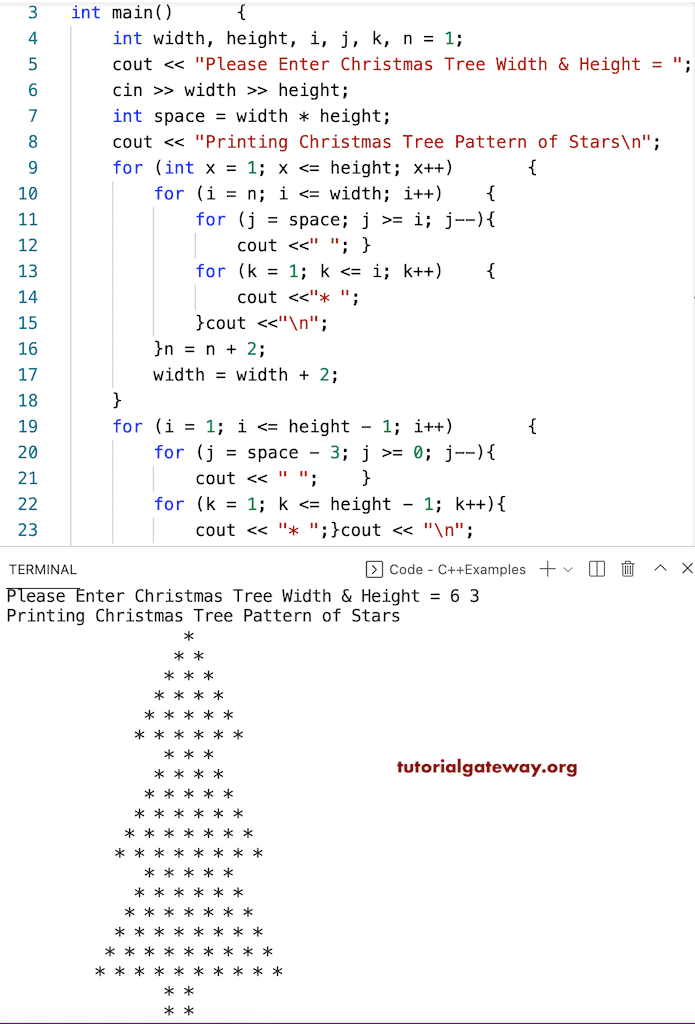 C++ Program to Print Christmas Tree Star Pattern