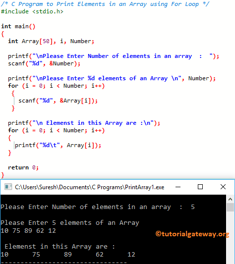 how to write a C Program to Print Elements in an Array 1