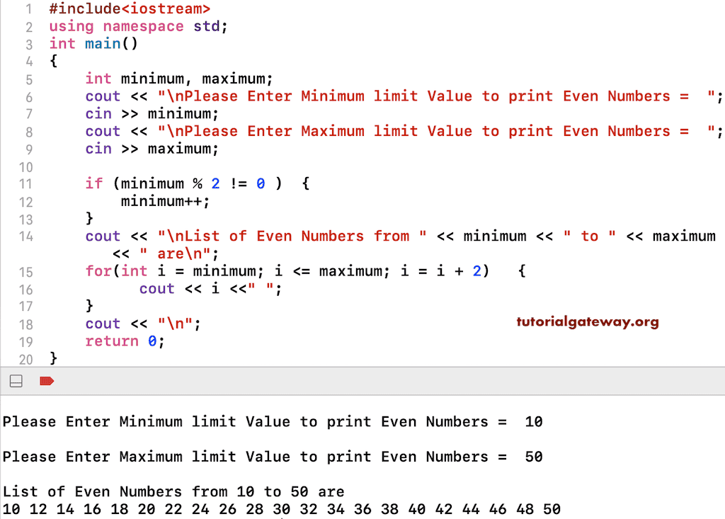 C++ or CPP program to Print Even Numbers