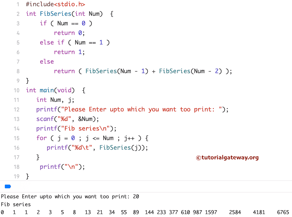 Program to Print Fibonacci Series of Numbers using Recursion