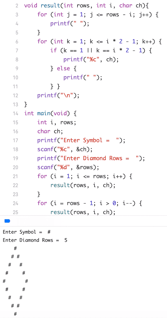 C Program to Print Hollow Diamond Star Pattern