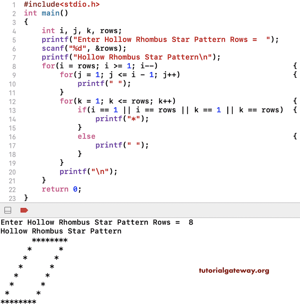 C Program to Print Hollow Rhombus Star Pattern