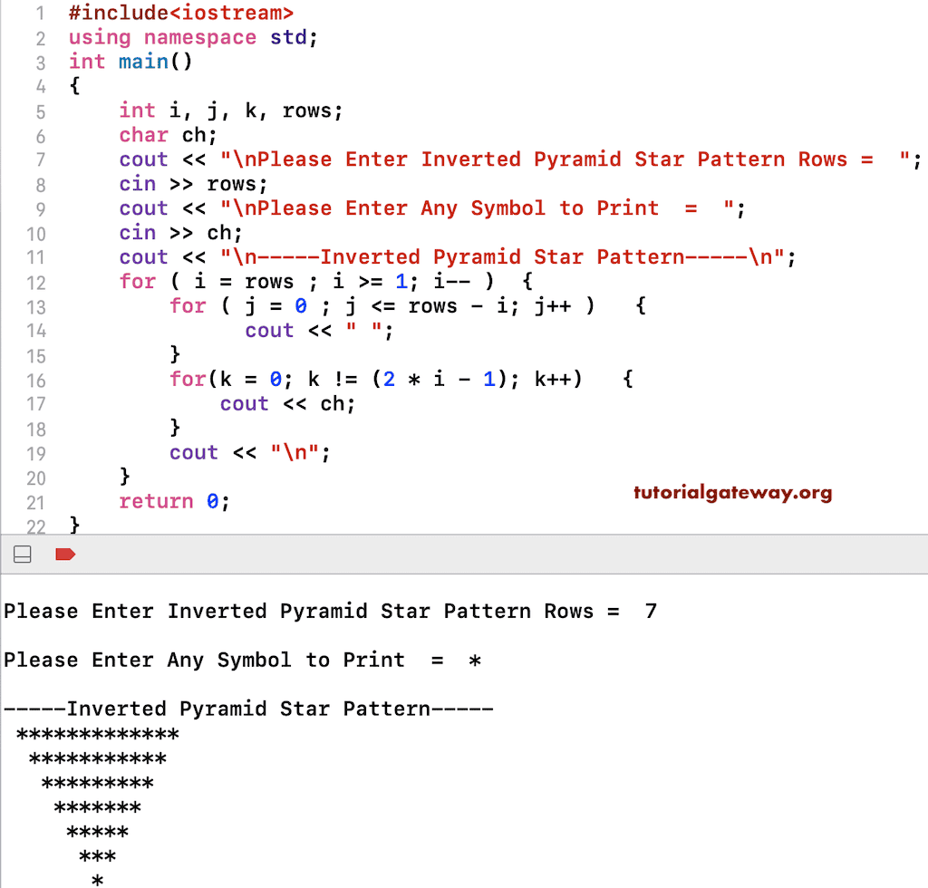 C++ Program to Print Inverted Star Pyramid