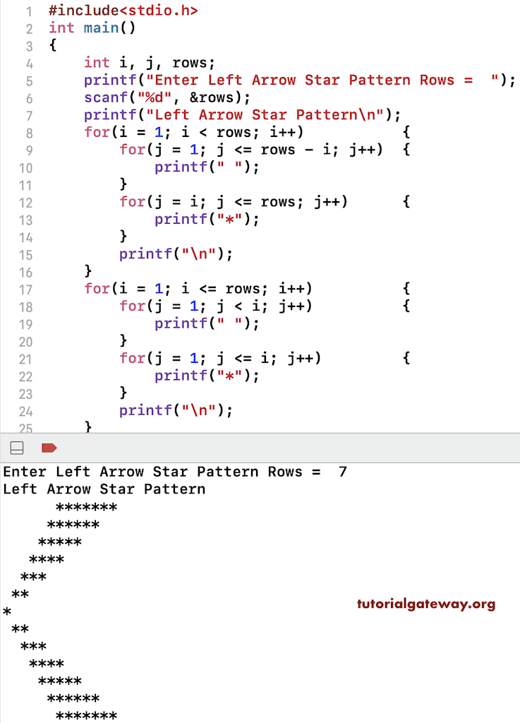C Program to Print Left Arrow Star Pattern