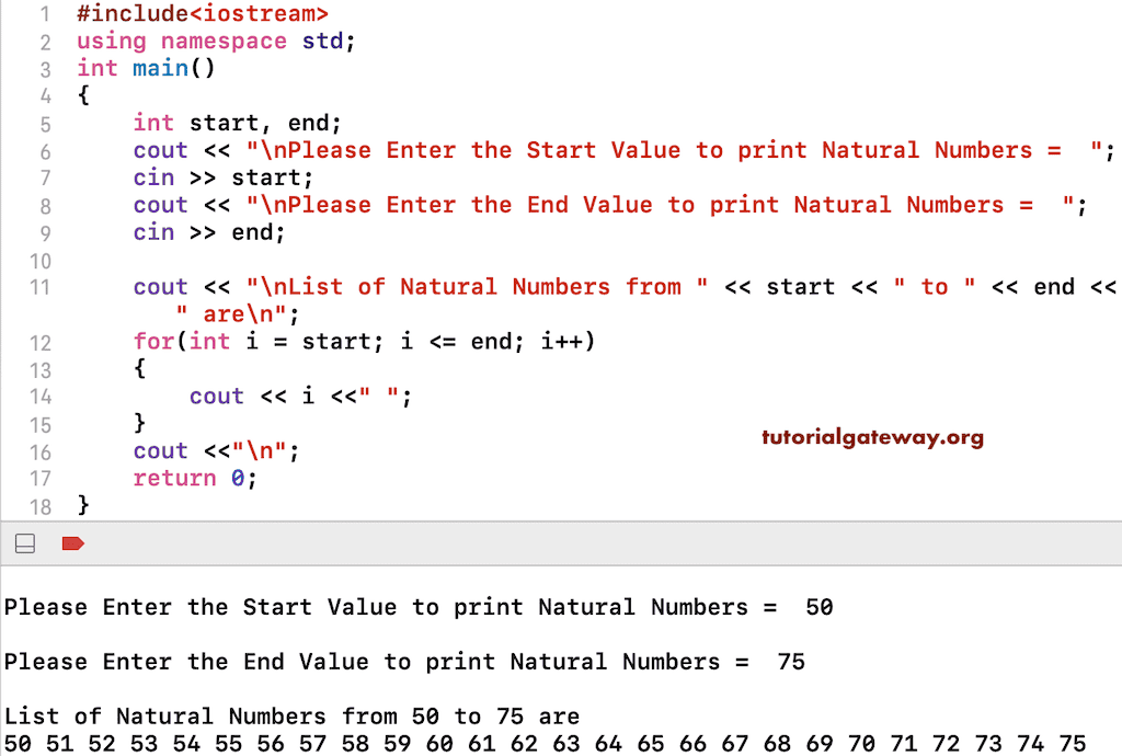 C++ program to Print N Natural Numbers