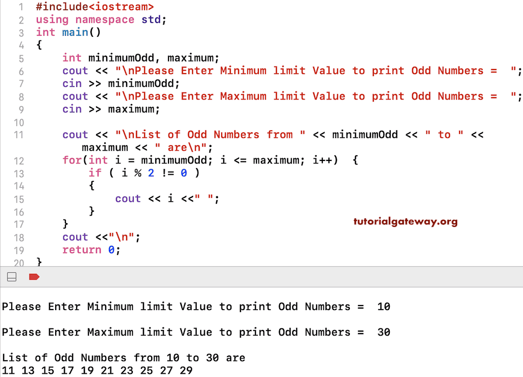 C++ Program to Print Odd Numbers