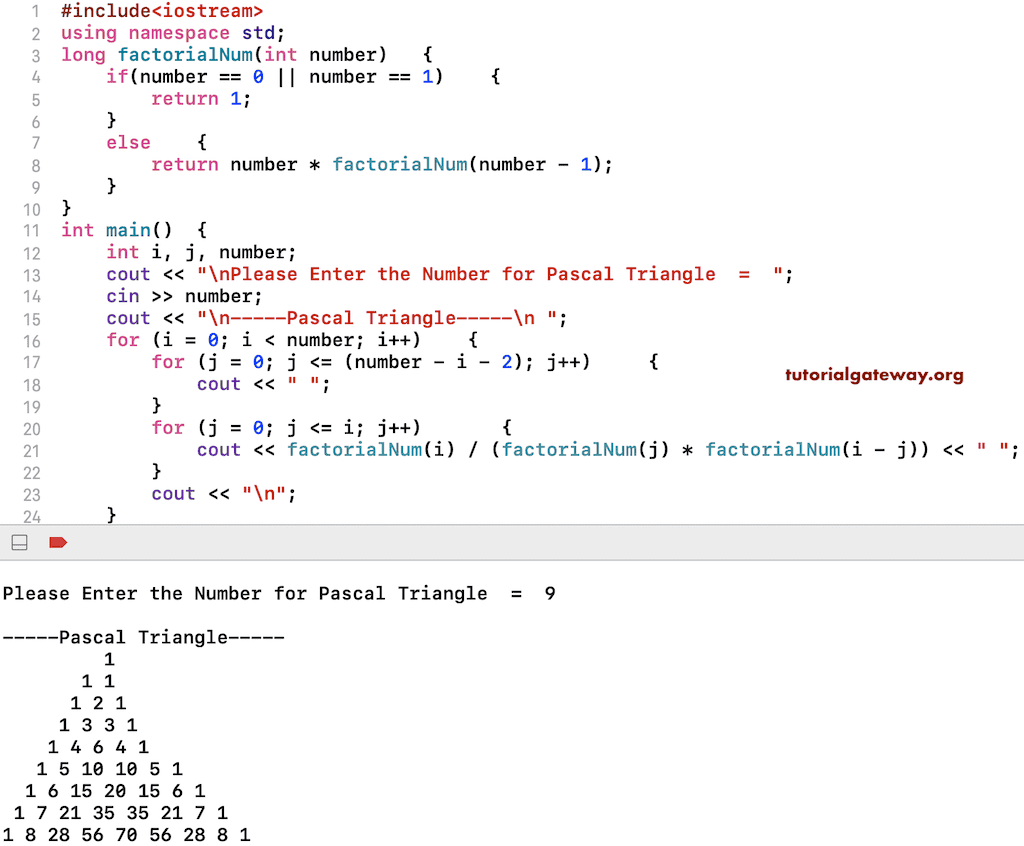 Program to Print Pascal Triangle using recursion