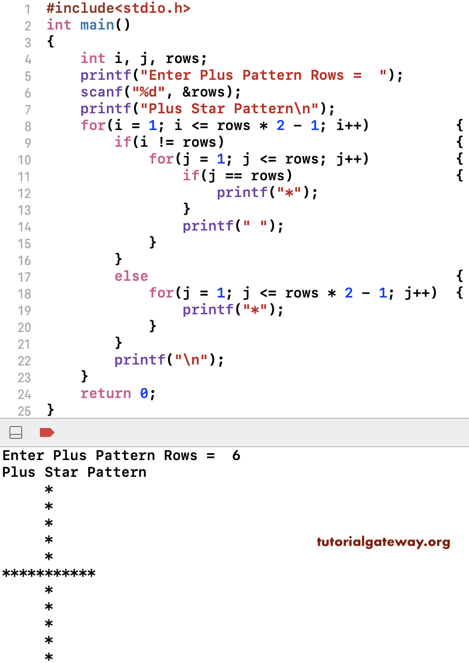 C Program to Print Plus Star Pattern
