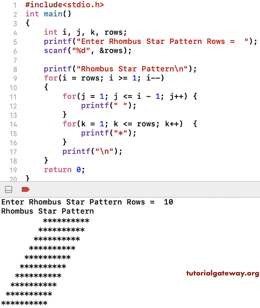 C Program to Print Rhombus Star Pattern