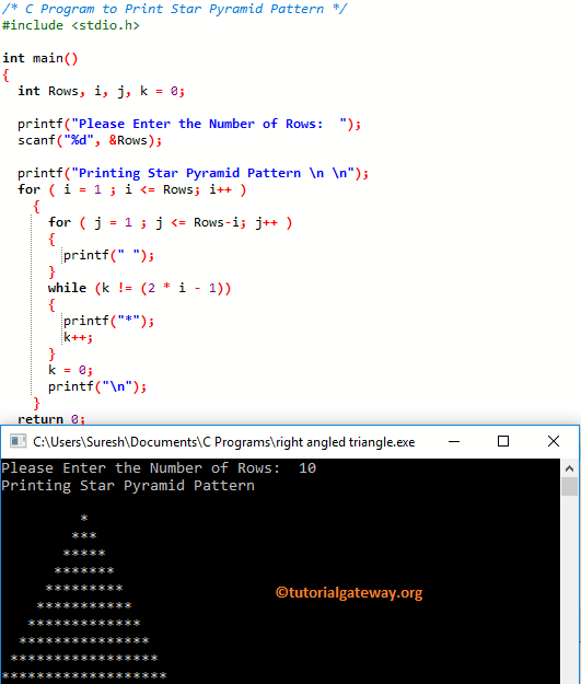 C Program to Print Star Pyramid Pattern 1