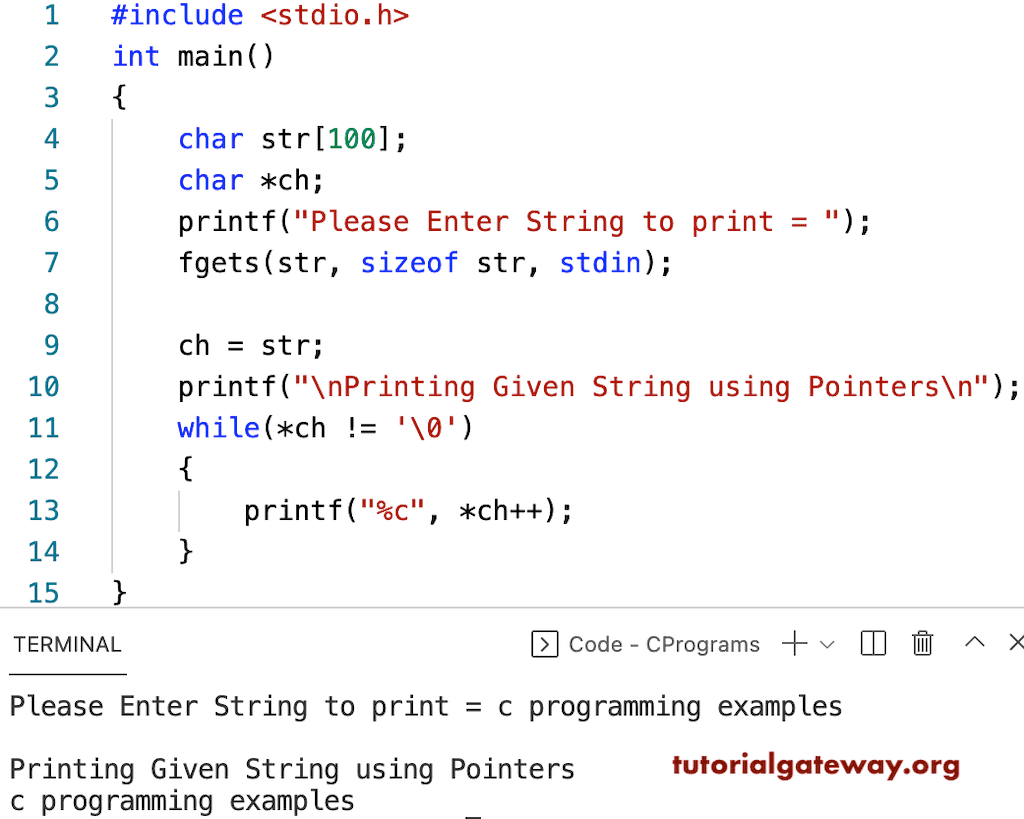 C program to Print String using Pointer