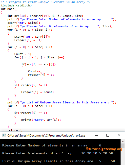 Program to Print Unique Elements in an Array 1