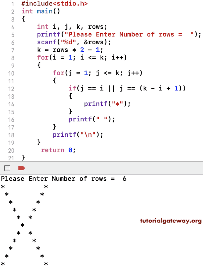 C Program to Print X Star Pattern