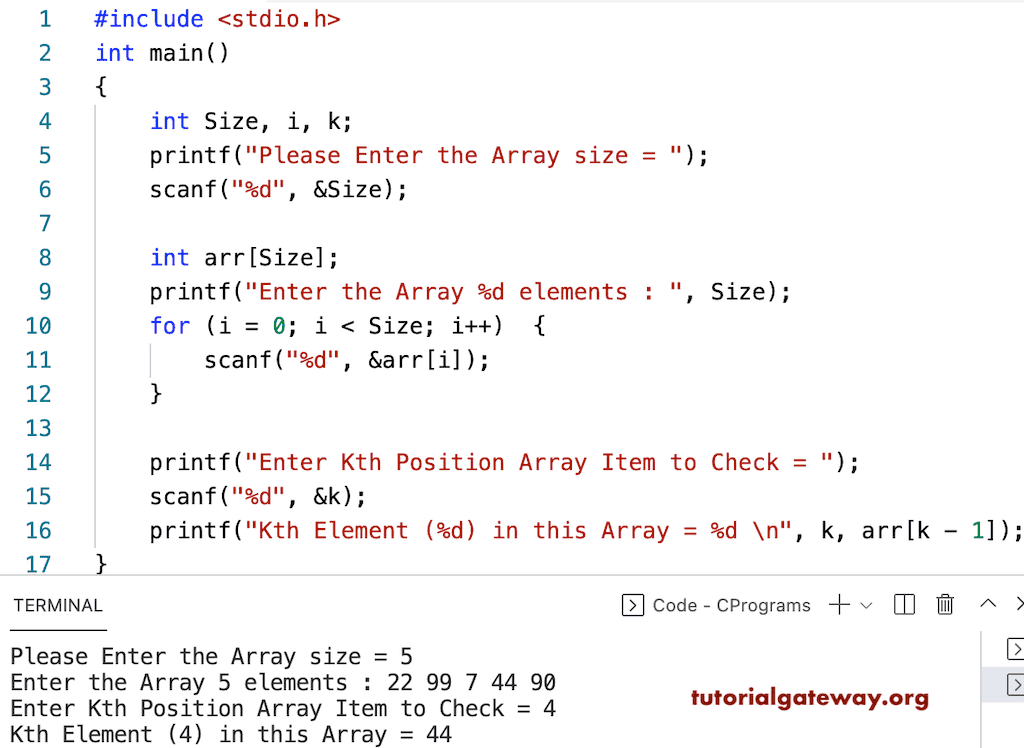 C Program to Print the Kth Element in an Array