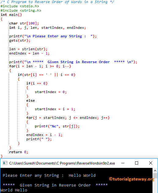 C Program to Reverse Order of Words in a String 1
