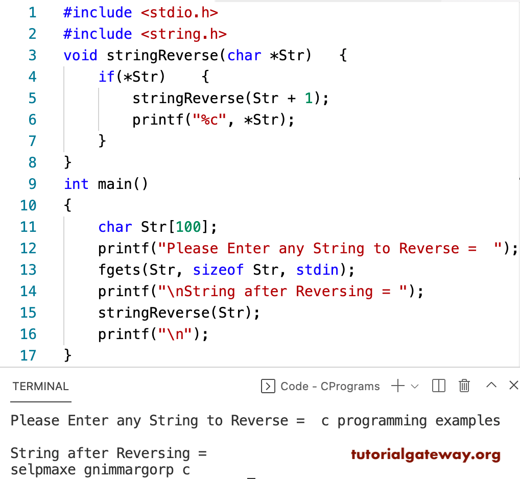 Program to Reverse a String using Recursion