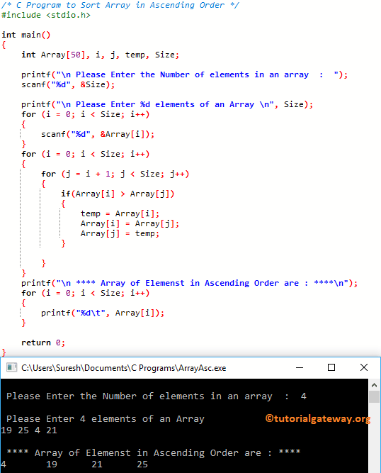 C Program to Sort Array in Ascending Order 1