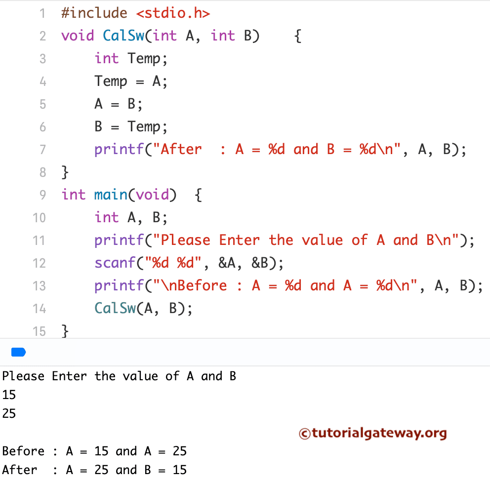Program to Swap Two Numbers using Functions