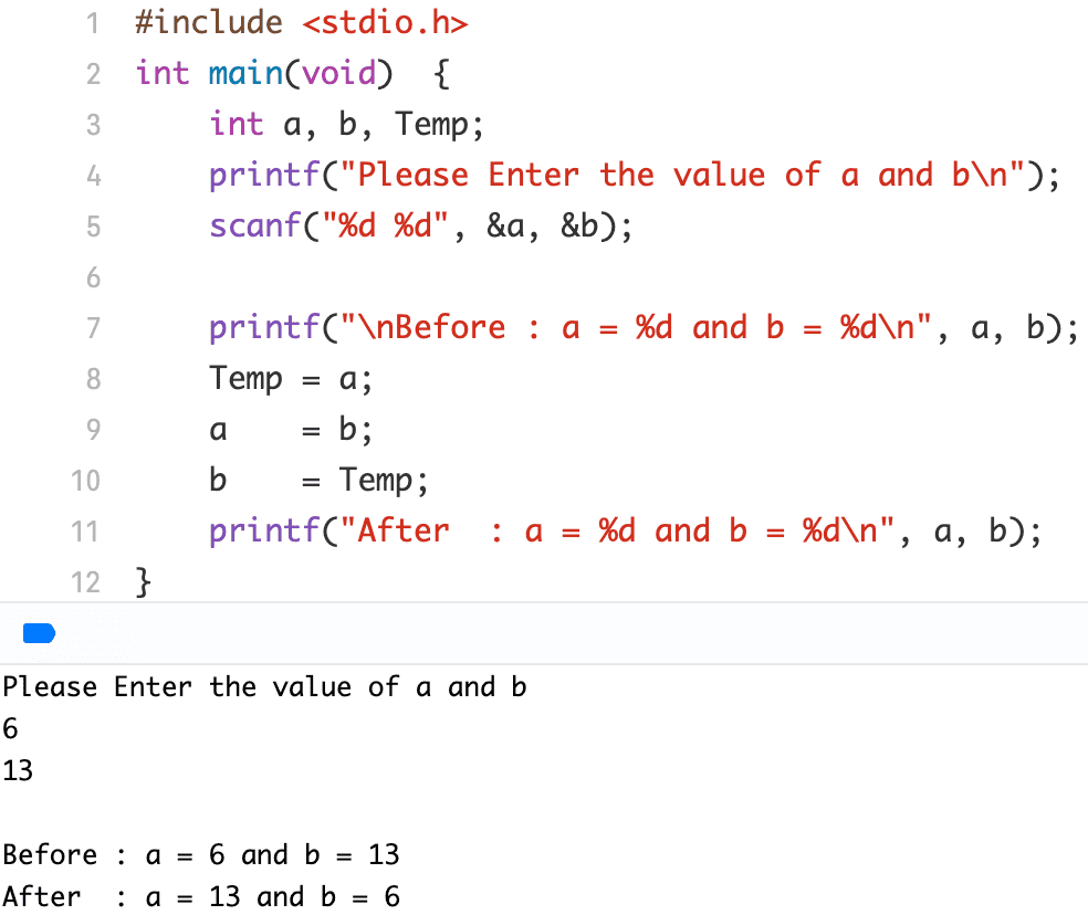C Program to Swap Two Numbers using Temp Variable