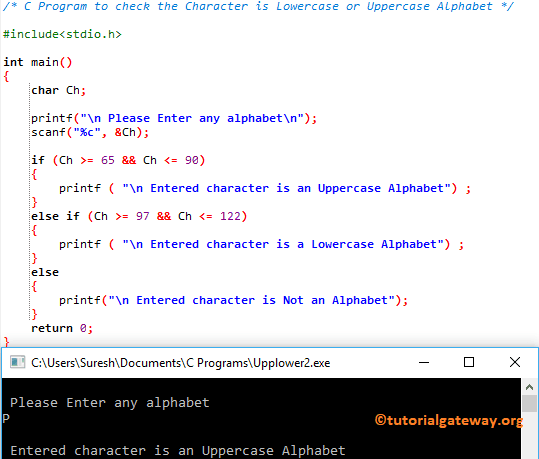 Program to check Character is Lowercase or Uppercase Alphabet 6