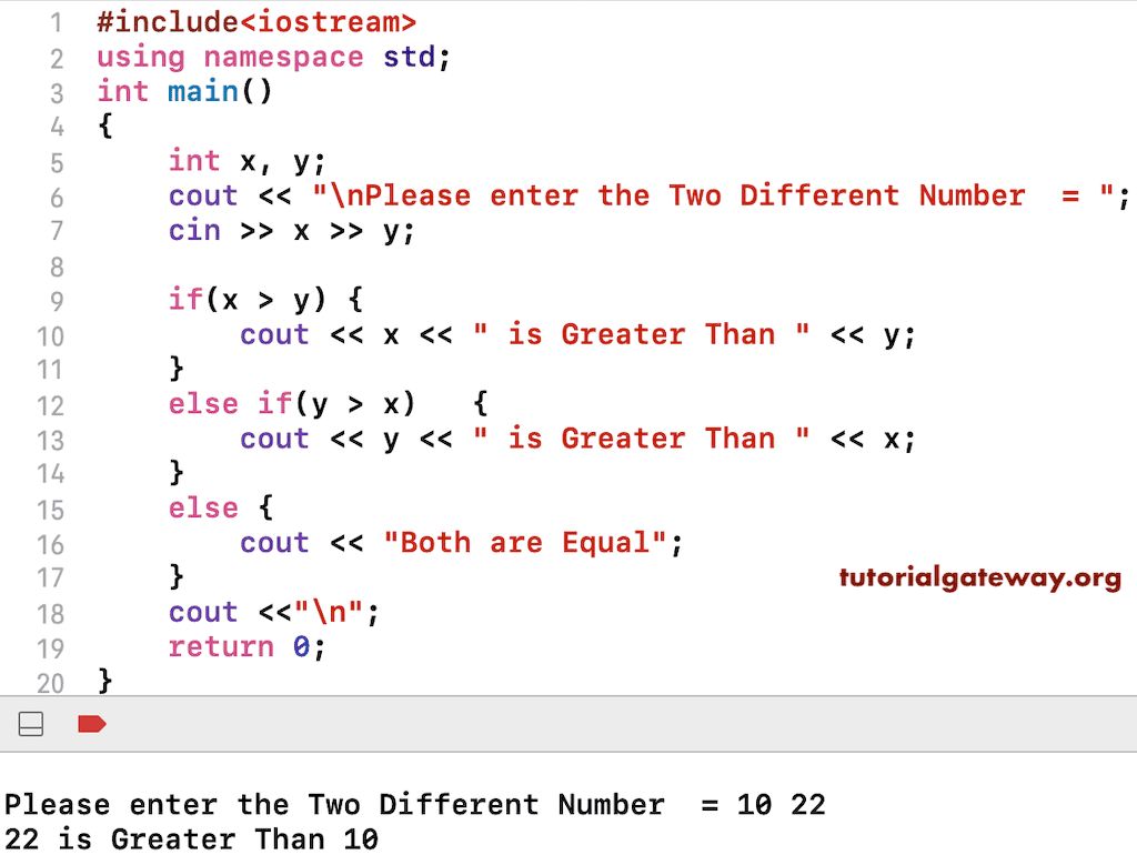 C++ Program to find Largest of Two Numbers