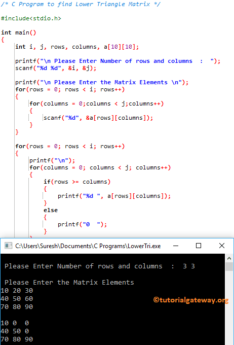 C Program to find Lower Triangle Matrix 2