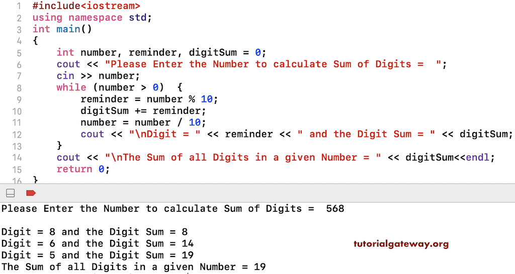 Program to find Sum of Digits in a Number