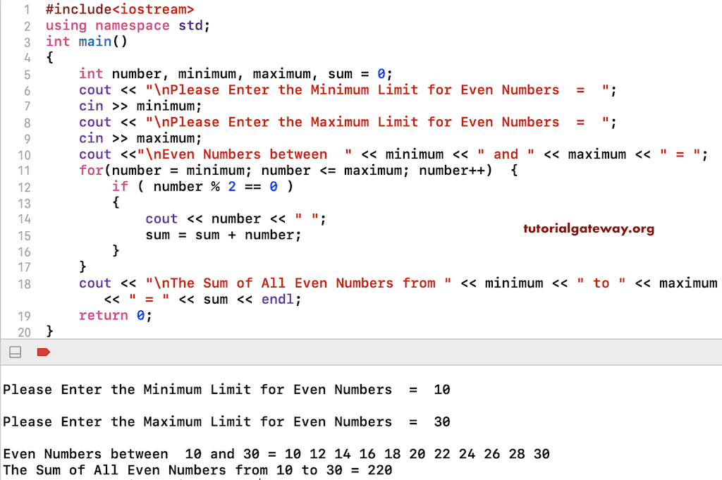 C++ Program to find Sum of Even Numbers