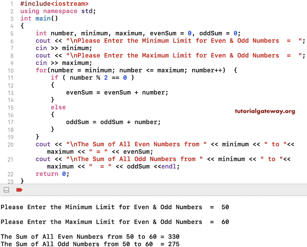 C++ Program to find Sum of Even and Odd Numbers