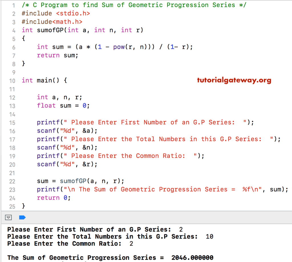Program to find Sum of Geometric Progression Series