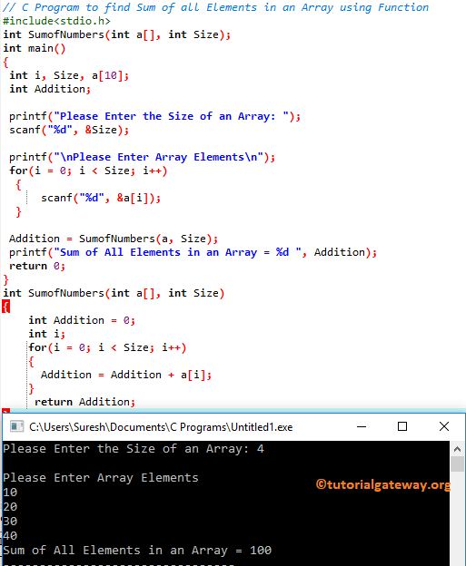 Program to find Sum of all Elements in an Array 3