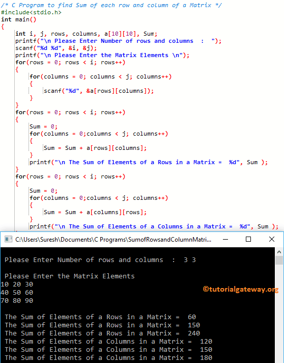 C Program to find Sum of each row and column of a Matrix 2