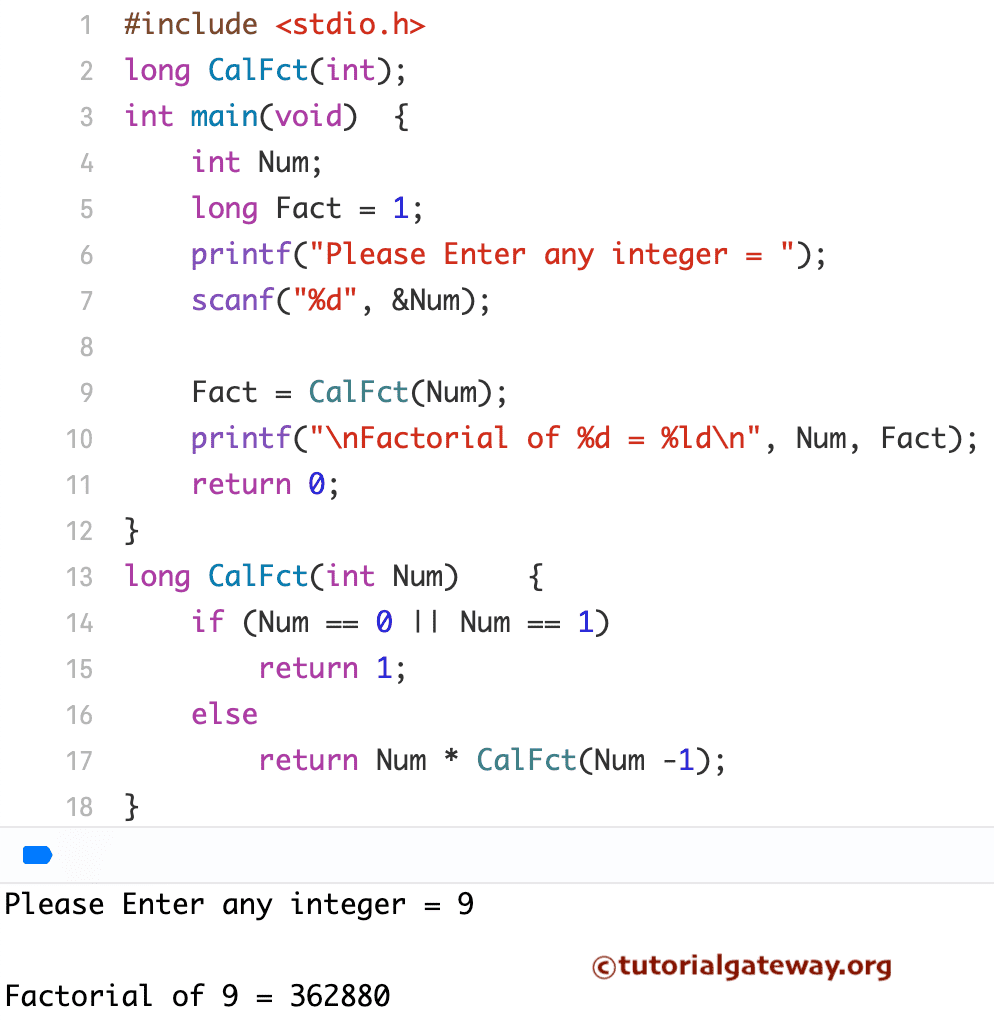 Program to find the Factorial of a Number Using Recursion function