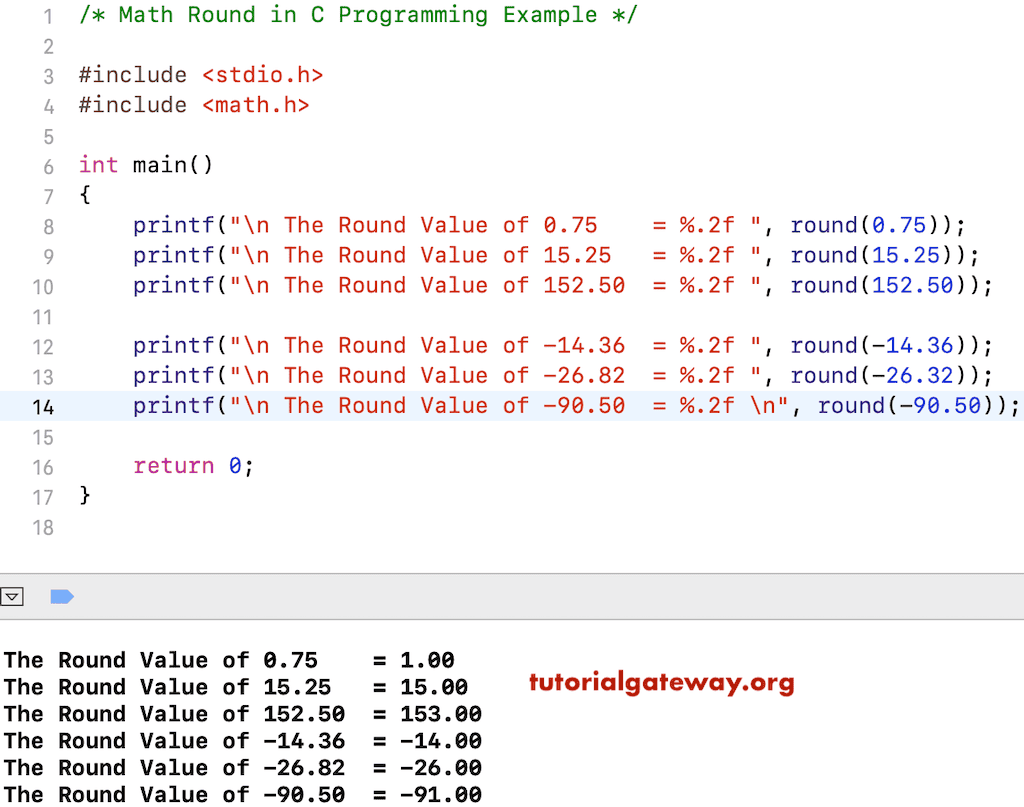 C Round Function Example