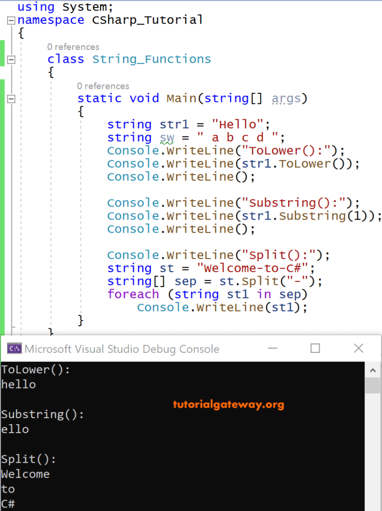 ToLower, SubString, and Split Examples