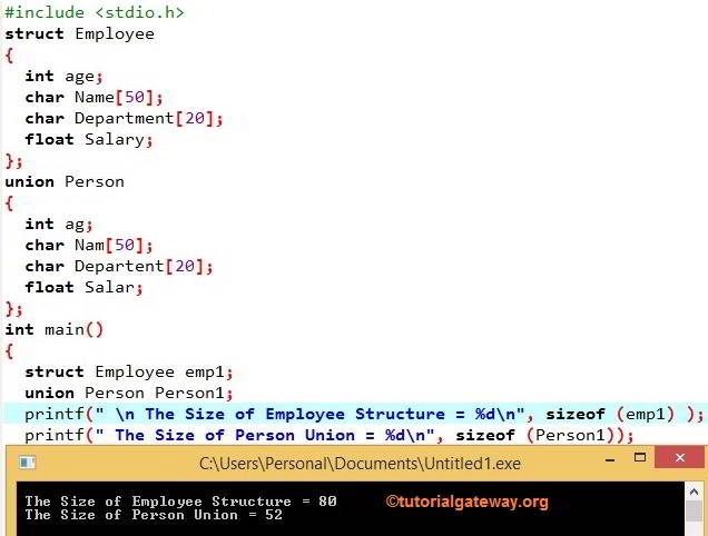 Difference between Structure and Union in C programming Example