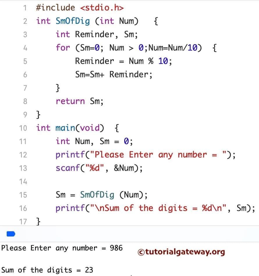Program to Find Sum of Digits of a Number using Functions