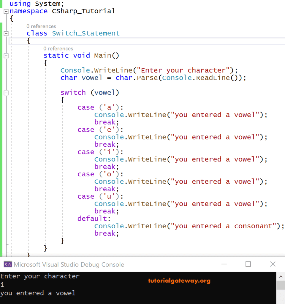 C# Switch Case Example 1