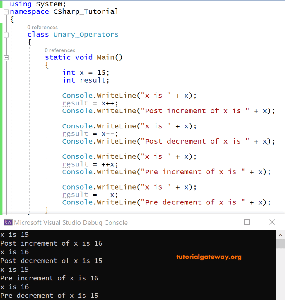 Unary Operators Example