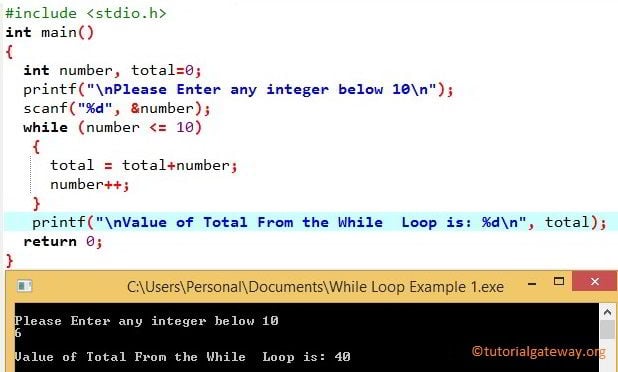 While Loop in C Programming Output