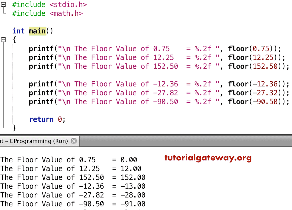 C Programming math floor Function