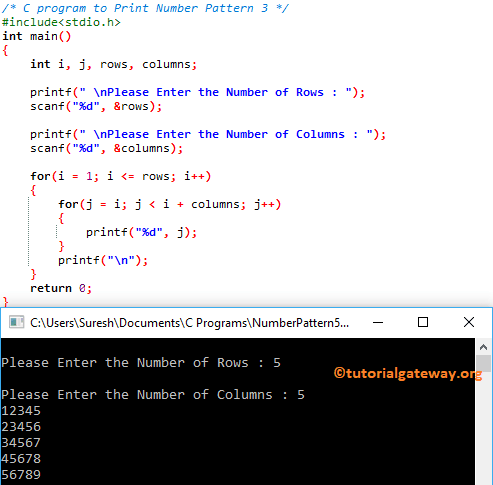 C program to Print Number Pattern 3 1