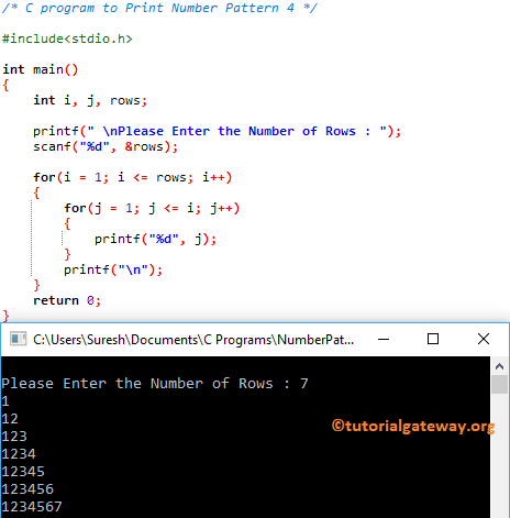 C program to Print Number Pattern 4 1