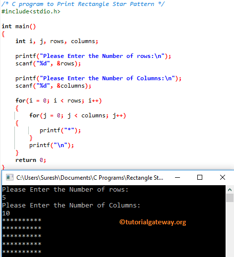 C program to Print Rectangle Star Pattern 1