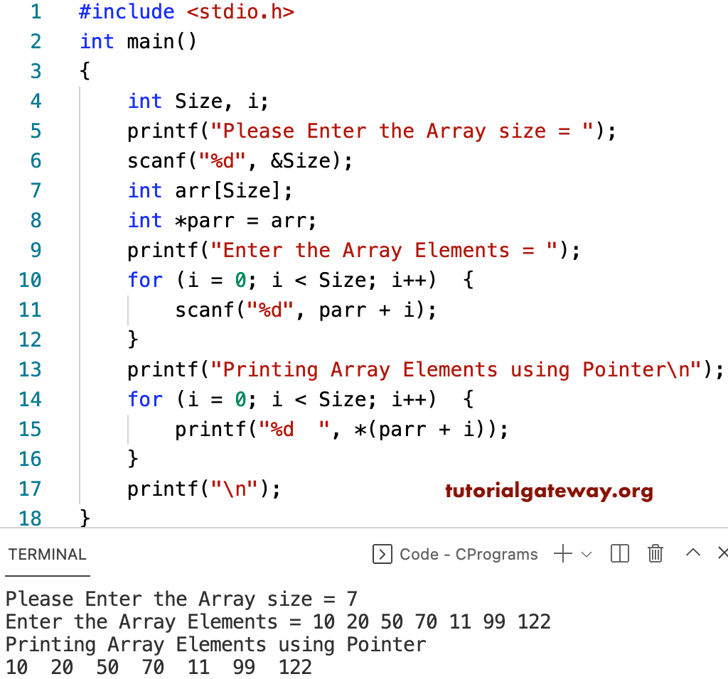 C Program to Read and Print Array Elements using a Pointer