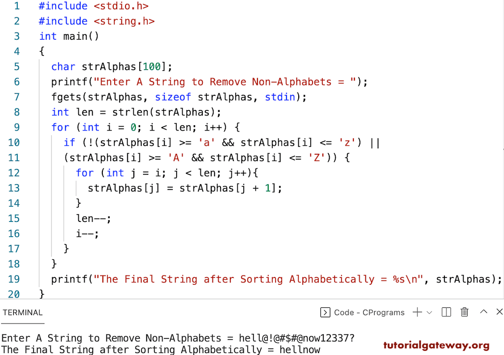 Program to Remove Characters in a String Except Alphabets