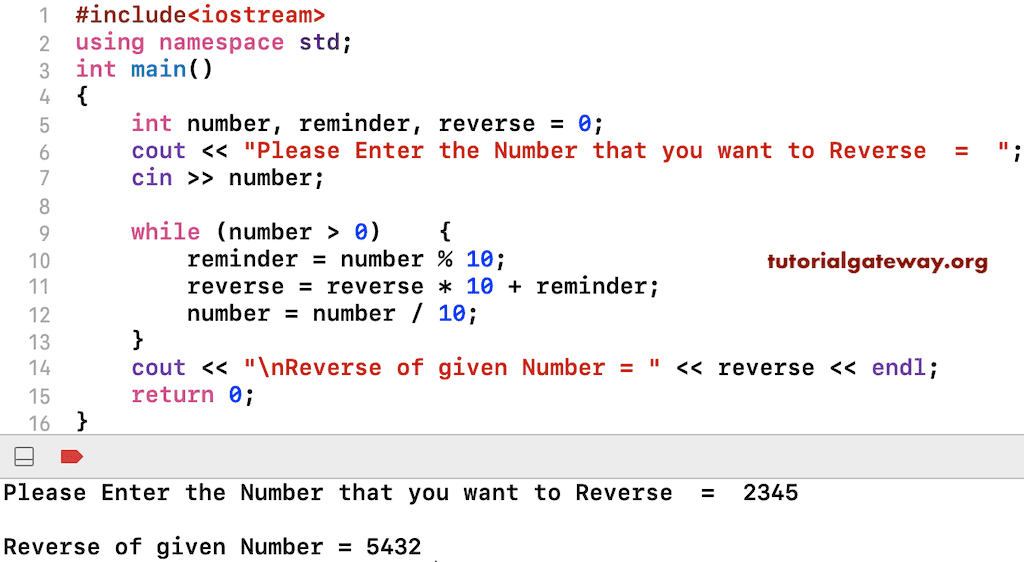 Program to Reverse a Number using while loop
