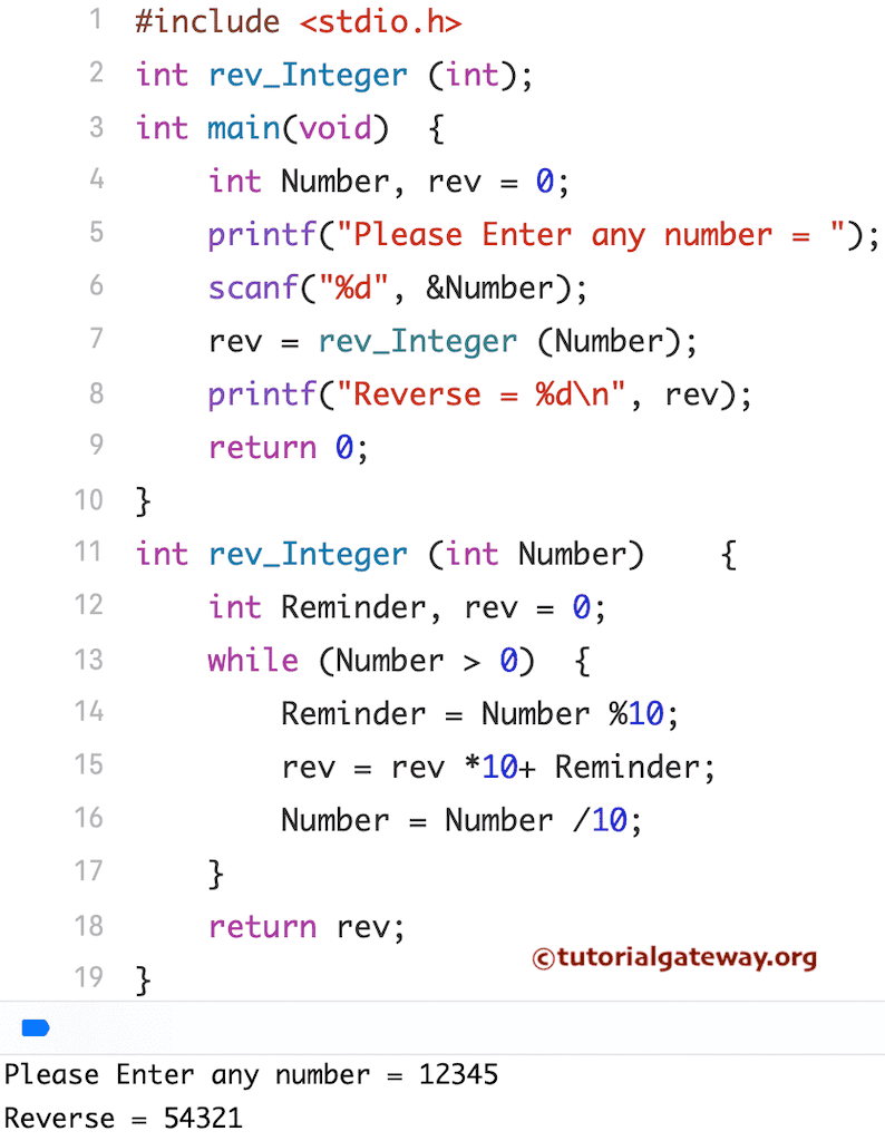Program to Reverse a Number Using Functions