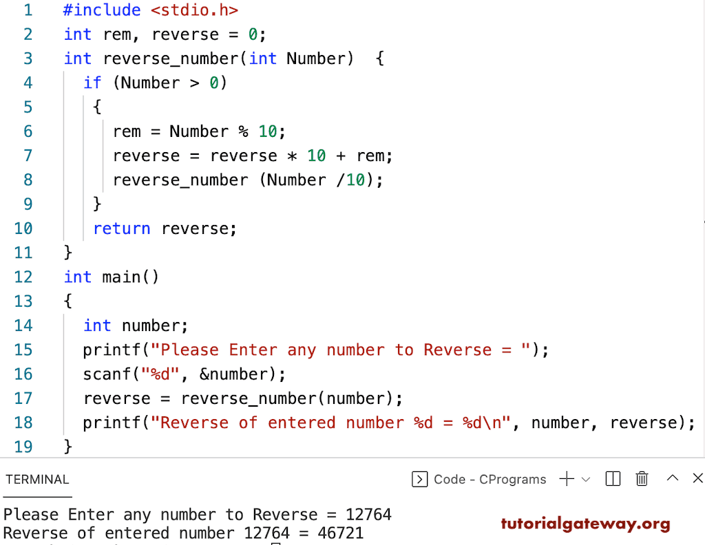 Program to Reverse a Number using Recursive Function